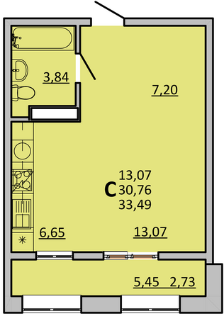Планировка Студия 32,9 м²