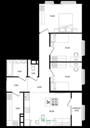 Планировка 3-комн 78,7 м²