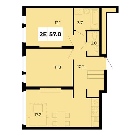 Планировка 2-комн 57 м²