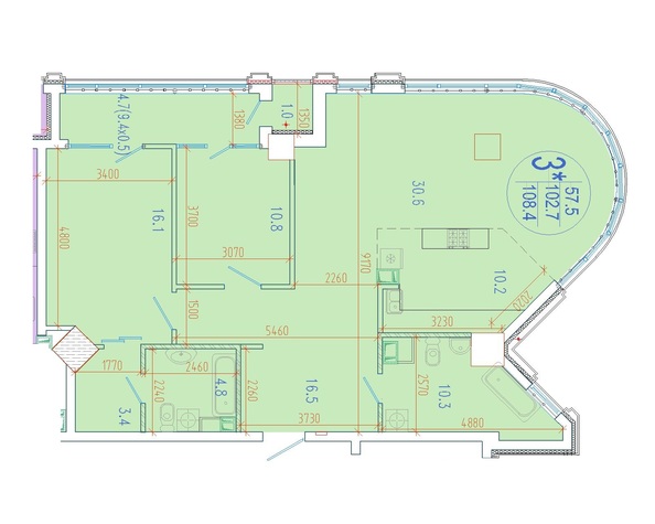 Планировка 3-комн 108,4 м²