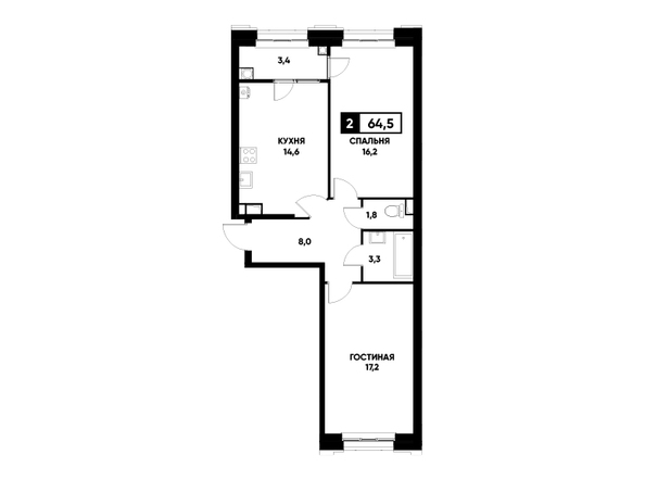 Планировка 2-комн 64,5, 64,8 м²