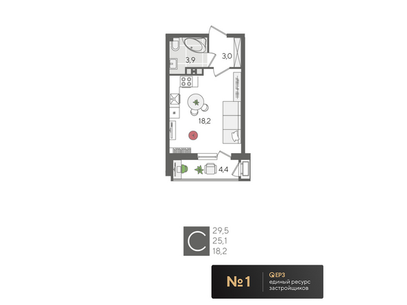 Планировка Студия 29,5 м²