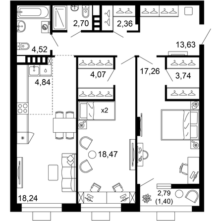 Планировка 3-комн 91,21 м²