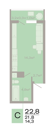 Планировка Студия 22,8 м²