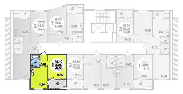 Планировка 1-комн 44,05 м²