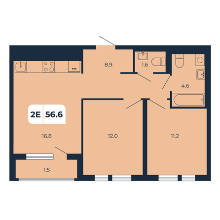 Планировка 2-комн 56,6 м²