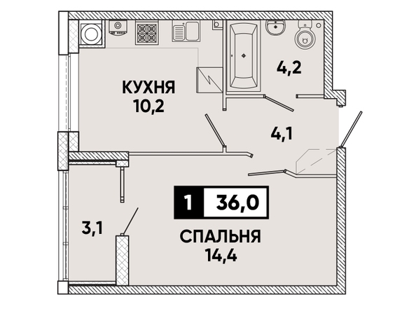 Планировка 1-комн 36 м²