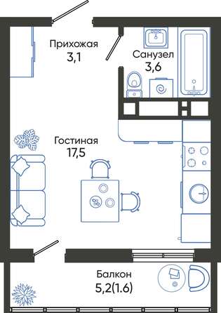 Планировка Студия 25,8 - 26,8 м²