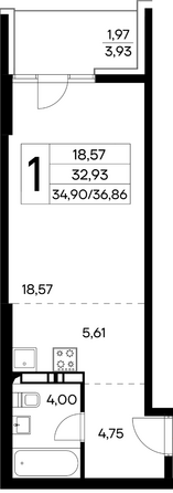Планировка 1-комн 36,86 - 37,29 м²