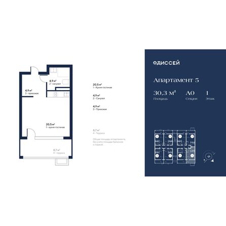 Планировка Студия 30,3 м²