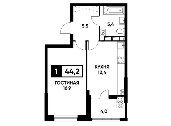 Планировка 1-комн 44,2 м²