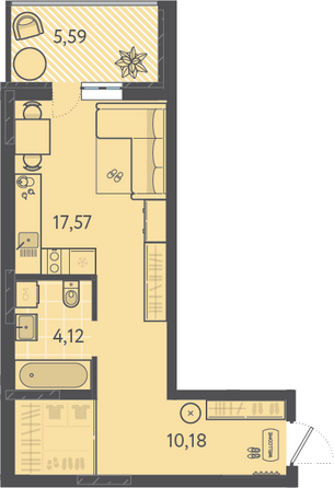 Планировка 1-комн 33,55 м²