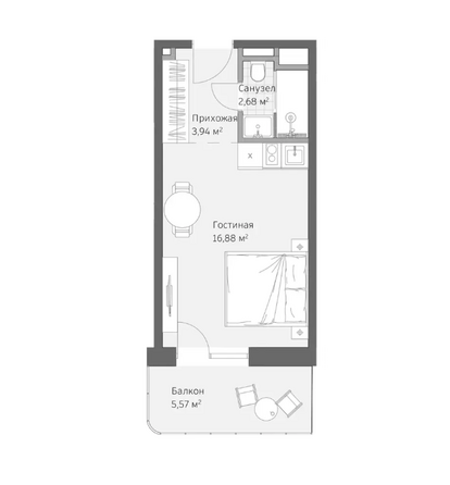 Планировка Апартамент 29,07 м²