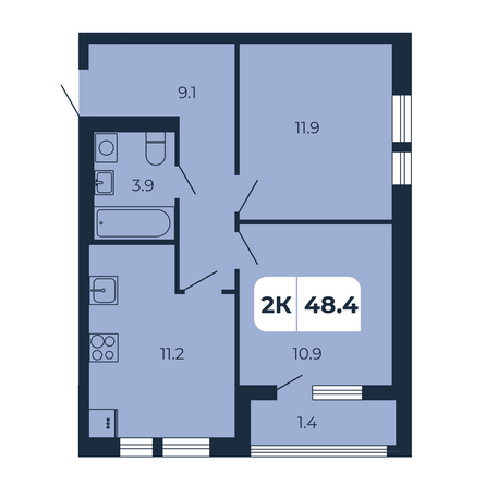 Планировка 2-комн 48,4 м²