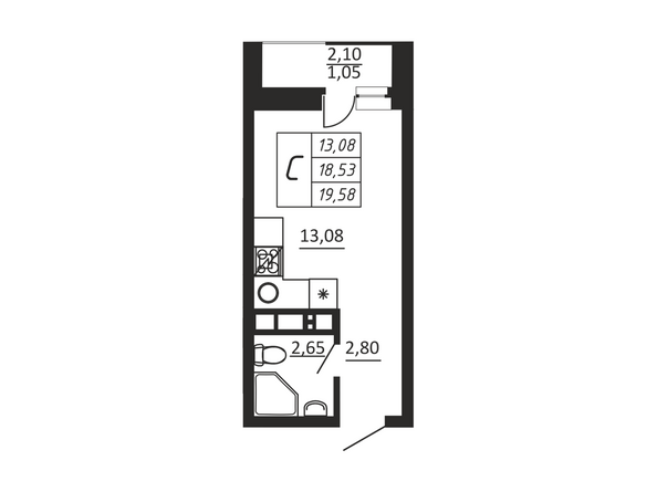 Планировка Студия 19,58 м²