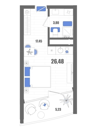 Планировка Номер 26,48 - 26,68 м²