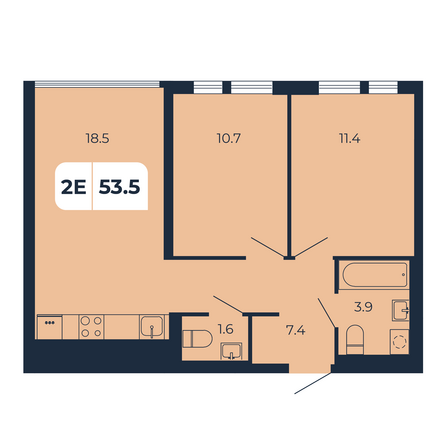 Планировка 2-комн 53,5 м²