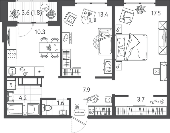 Планировка 2-комн 60,4 м²