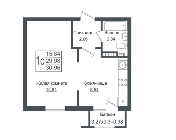 Планировка Студия 30,69 м²