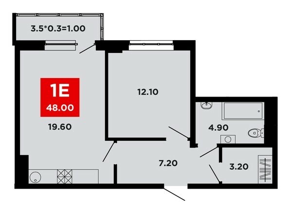 Планировка 1-комн 48, 49,2 м²