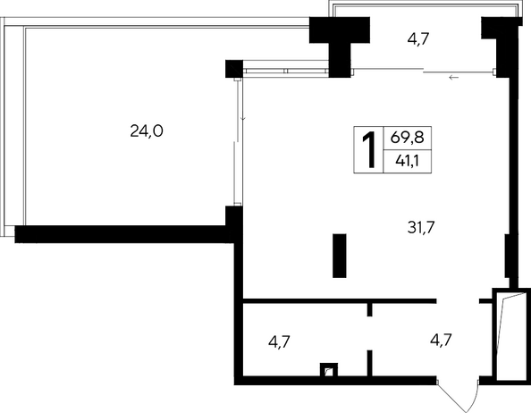 Планировка Апартамент 69,8 м²