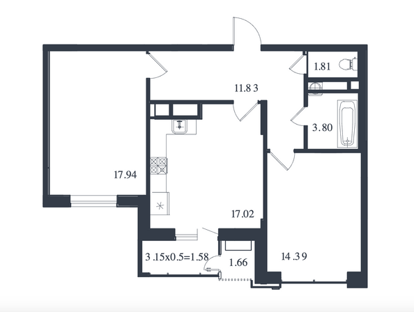 Планировка 2-комн 70,03 м²