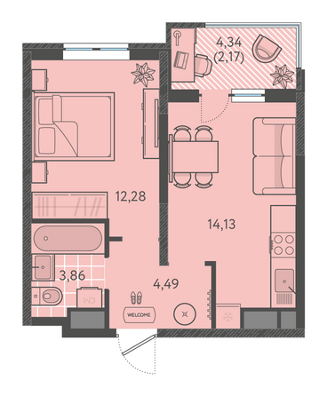 Планировка 1-комн 36,6 - 37,2 м²