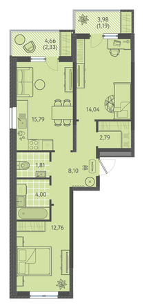 Планировка 2-комн 62 - 63,2 м²