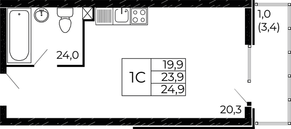 Планировка Студия 24,9 м²