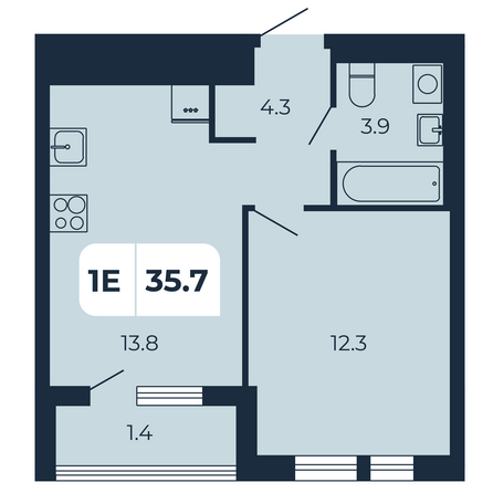 Планировка 1-комн 35,7 м²