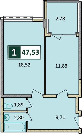 Планировка 1-комн 47,53 м²