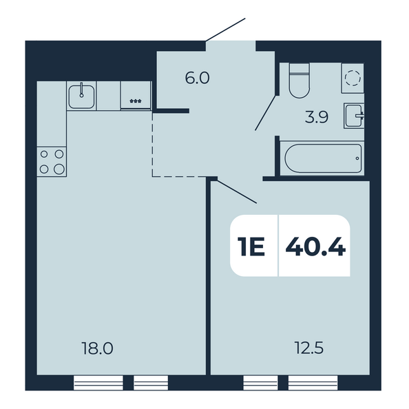 Планировка 1-комн 40,4 м²