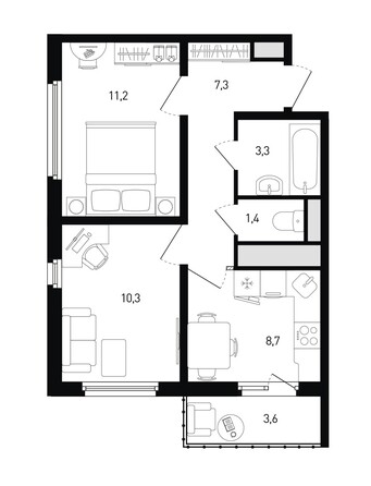 Планировка 2-комн 43,3 м²
