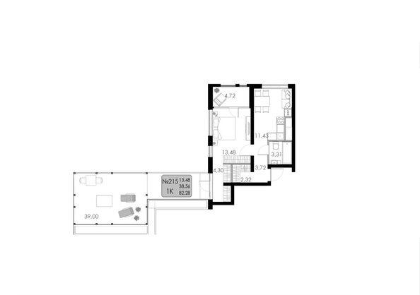 Планировка 1-комн 82,28 м²
