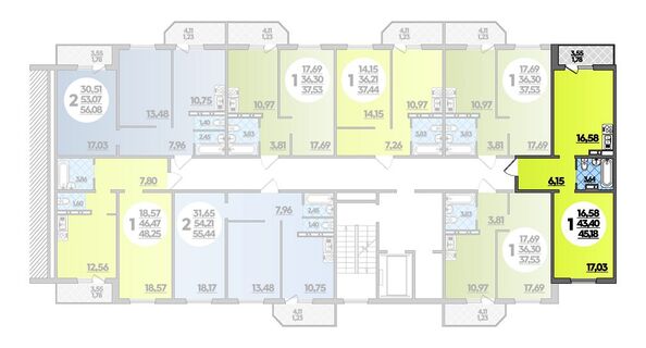 Планировка 1-комн 45,18 м²