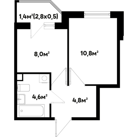 Планировка 1-комн 29,6 м²