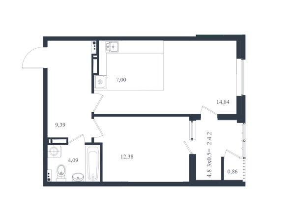 Планировка 2-комн 50,98, 51,22 м²