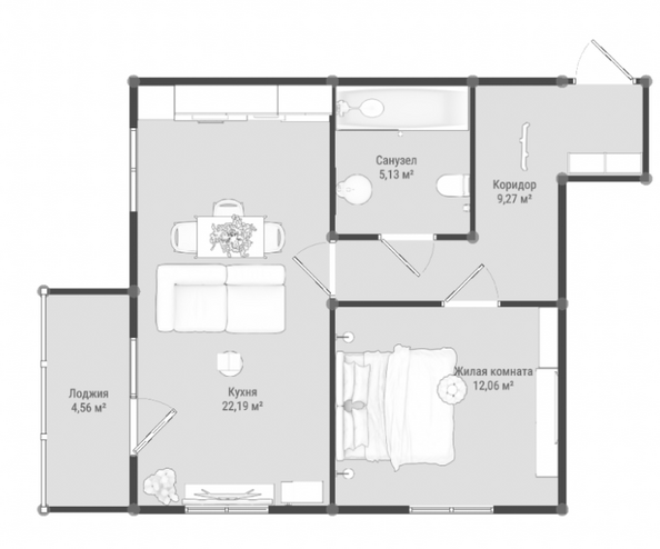 Планировка 1-комн 50,93 м²