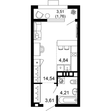 Планировка 1-комн 28,95 м²