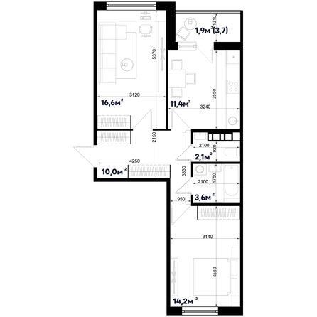Планировка 2-комн 59,8 м²