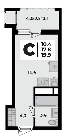Планировка 1-комн 19,9 м²