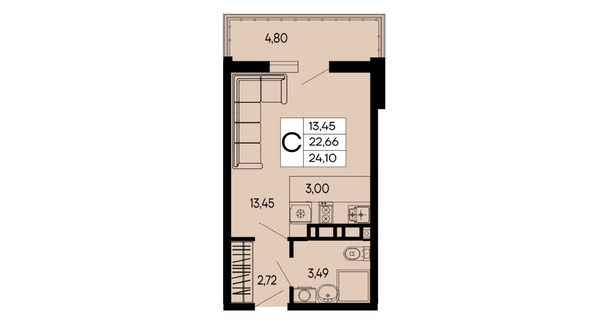 Планировка Студия 24,1 м²