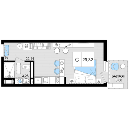 Планировка Студия 29,32 м²
