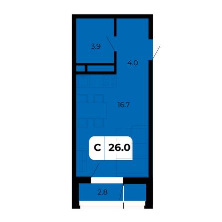 Планировка Студия 26 м²