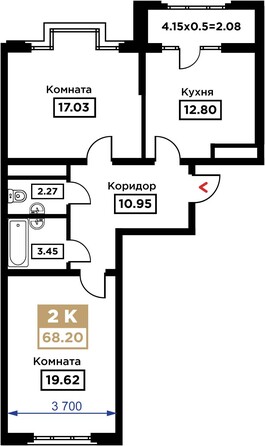 Планировка 2-комн 68,2 м²