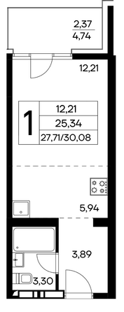 Планировка 1-комн 30,08 м²