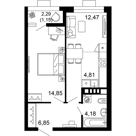 Планировка 2-комн 44,31 м²