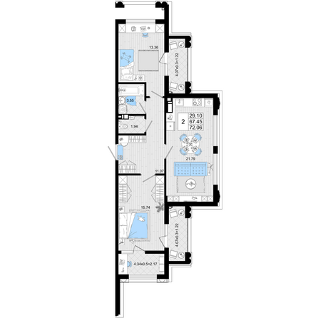Планировка 2-комн 72,06 м²