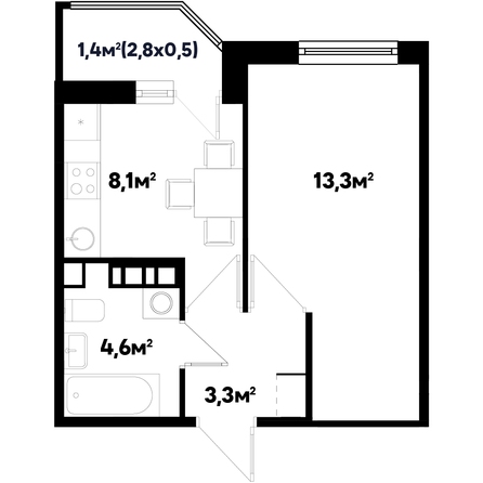 Планировка 1-комн 30,7 м²