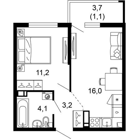 Планировка 1-комн 35,6 м²